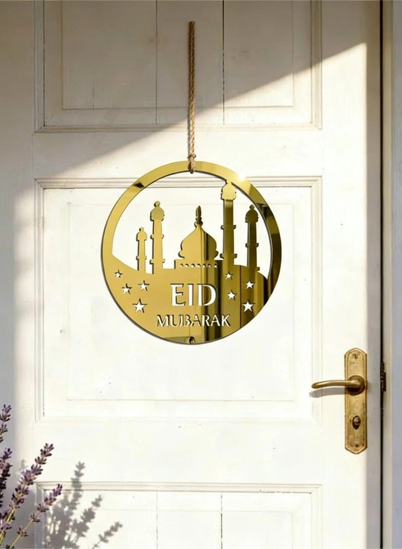 Golden Acrylic Round Wall & Door Sign - Hollow Mosque Hanging Decor for Ramadan and Eid Mubarak - Image 3