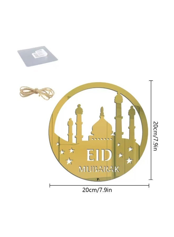 Golden Acrylic Round Wall & Door Sign - Hollow Mosque Hanging Decor for Ramadan and Eid Mubarak - Image 2