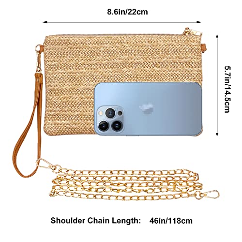 Beurlike Straw Clutch Purses for Women Beach Wristlet Wallet Small Cross body bag for Girls(Natural) - Image 2