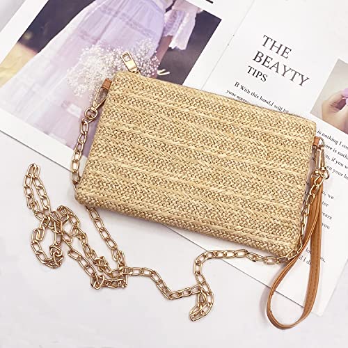 Beurlike Straw Clutch Purses for Women Beach Wristlet Wallet Small Cross body bag for Girls(Natural) - Image 5