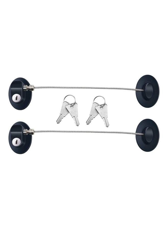 قفل باب الثلاجة ذو قطعتين مع 4 مفاتيح باللون الأسود - Image 1