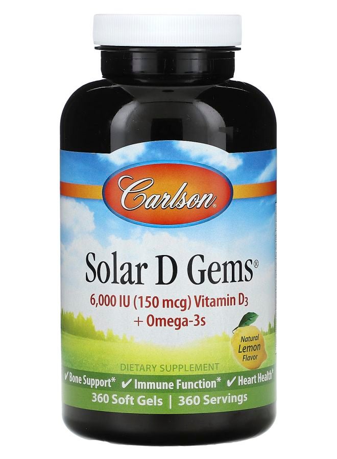 Solar D Gems®  Vitamin D3 + Omega-3s Natural Lemon 360 Soft Gels