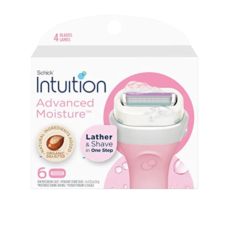 Intuition Schick Intuition Refill, Advanced Moisture Razors for Women | Intuition Razor Blades Refill with Organic Shea Butter, 6 Count (Pack of 1) - Image 1