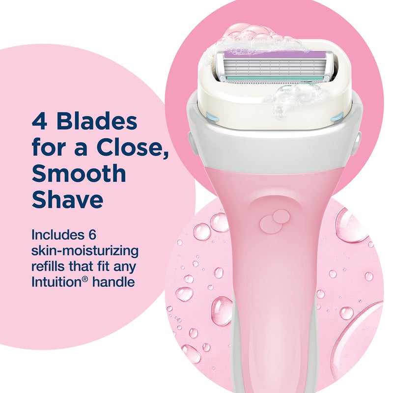 Intuition Schick Intuition Refill, Advanced Moisture Razors for Women | Intuition Razor Blades Refill with Organic Shea Butter, 6 Count (Pack of 1) - Image 4