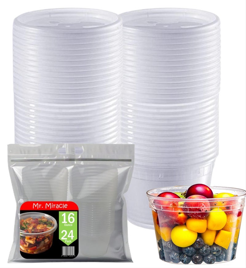 Mr. Miracle Mr Miracle Deli Containers with Lids - 24 Pack of 16 oz Clear Airtight Reusable Plastic Food and Multi-Purpose Containers - Microwave, Freezer, and Dishwasher Safe - Image 1