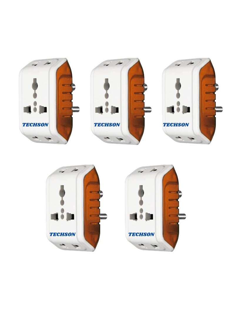 TECHSON TECHSON 6A 3 Pin Multi Plug Socket Travel Adapter with Universal Socket 3 Pin Multi Plug Extension SocketWhite and Red Pack of5  - Image 1