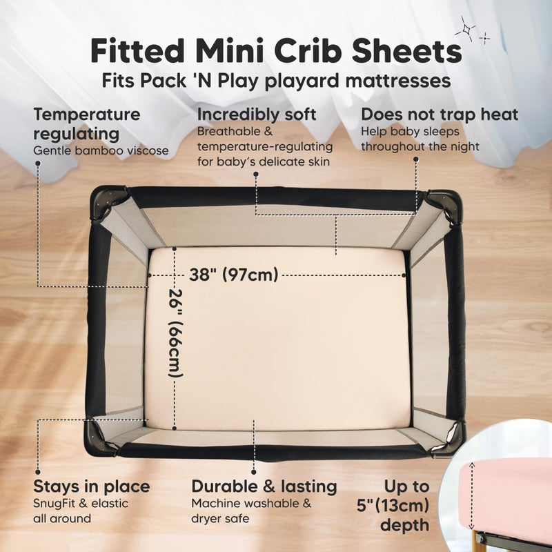 KeaBabies Pack and Play Sheets Fitted - 2-Pack Mini Crib Sheets for Pack N Play Mattress 38x26, Soft & Cozy, Neutral Toddler Playard Bedding, Snug Fitted Mini Baby Crib Mattress Cover Boy, Girl (Cameo) - Image 2