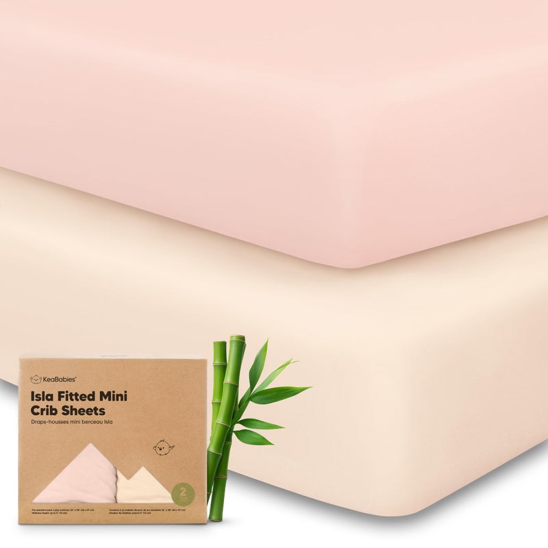 KeaBabies Pack and Play Sheets Fitted - 2-Pack Mini Crib Sheets for Pack N Play Mattress 38x26, Soft & Cozy, Neutral Toddler Playard Bedding, Snug Fitted Mini Baby Crib Mattress Cover Boy, Girl (Cameo) - Image 1