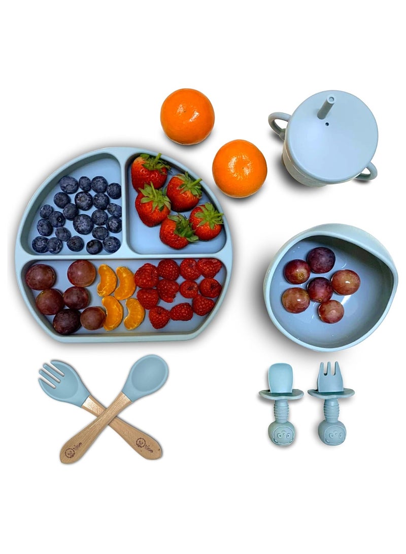 أودو لوازم تغذية الفطام للأطفال الصغار، مجموعة تغذية الطفل من O'doe | مجموعة أدوات تناول الطعام الذاتية من السيليكون مع ملاعق ومرايل ومجموعة ملاعق للأطفال الصغار | طقم أطباق طعام الرضع | مجموعة من 17 - Image 2