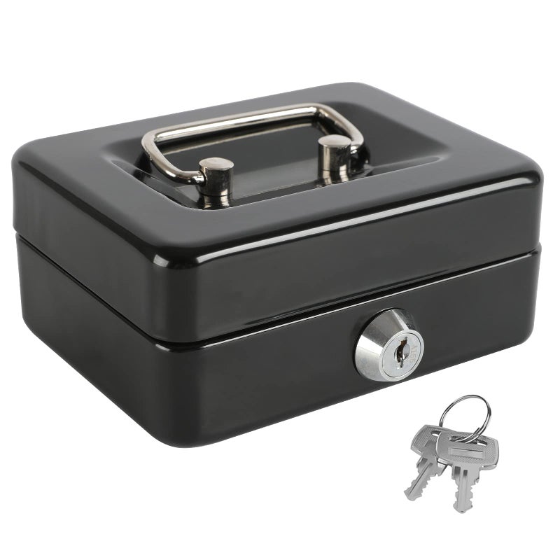 xydled Locking Steel Mini Cash Box with Removable Coin Tray and Key Lock for Kids,4.92" x 3.74" x 2.36",Black - Image 1