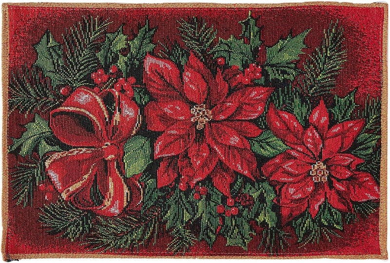Violet Linen Violet Linen Decorative Christmas Poinsettias Design Tapestry 13 X 19 Placemats  Set of 4  - Image 4