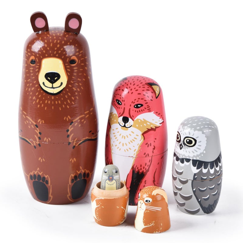 Tngan Russian Nesting Dolls 5 Pcs 6 Tall Animal Nesting Easter Eggs Toys Stacking Wooden Handmade Matryoshka Dolls for Kids Toddlers Birthday or Home Decoration Gift Bear - Image 2