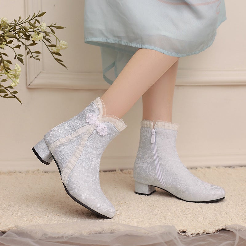 In The Winter Of 2024, Supply Of Low-Heeled Chinese-Style Plate Buckle 28-43 Size Jacquard Low-Barrel Women'S Boots Tide - Image 4