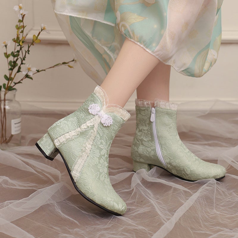 In The Winter Of 2024, Supply Of Low-Heeled Chinese-Style Plate Buckle 28-43 Size Jacquard Low-Barrel Women'S Boots Tide - Image 2