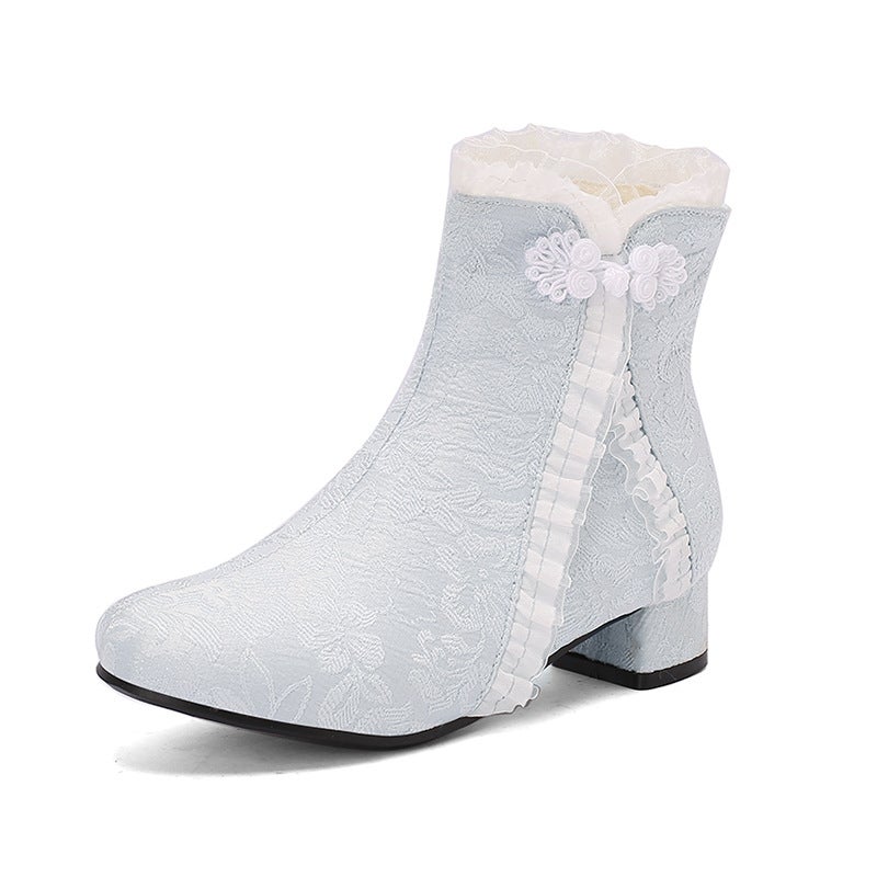 In The Winter Of 2024, Supply Of Low-Heeled Chinese-Style Plate Buckle 28-43 Size Jacquard Low-Barrel Women'S Boots Tide - Image 1