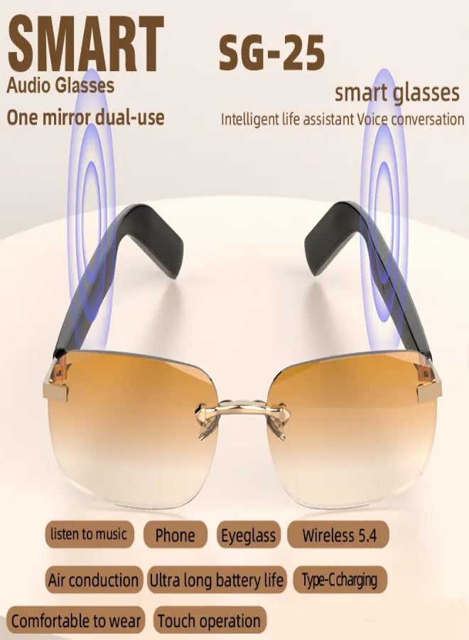 SG25 Smart Audio Glasses with Touch Control, Bluetooth Wireless Connection, Built-in Microphone, HD Sound Quality, Long Battery Life, Type-C Charging, for Music, Calls & Voice Assistant – Lightweight Stylish Frames , Gradiant Brown Lens - Image 4