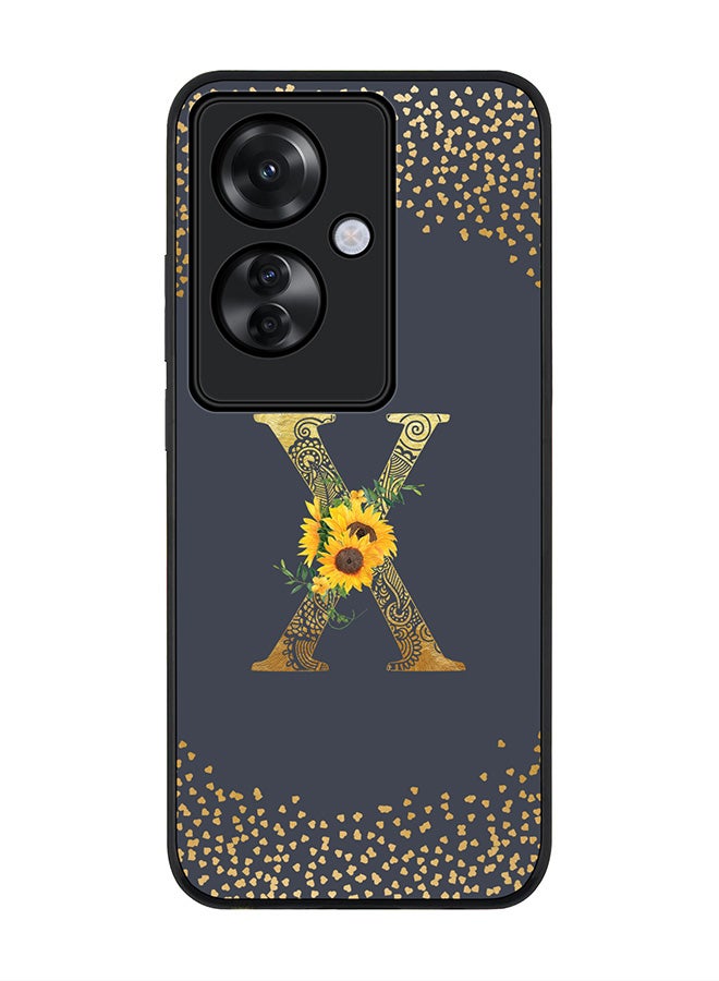 Stylizedd Rugged Black edge case for Oppo Reno11 F / Oppo F25 Pro 5G, Slim fit Soft Cover - Custom Monogram Initial Letter Floral Pattern Alphabet - X (Grey) - Image 1
