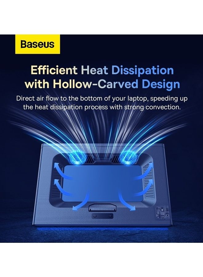 بيسوس حامل الكمبيوتر المحمول ThermoCool لتبديد الحرارة ومروحة تبريد منحوتة مجوفة مع 5 مستويات لسرعة الرياح باللون الرمادي لون رمادي - Image 4