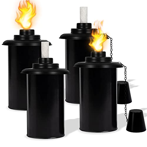 Nonley 12oz Torch Replacement Canisters - 4 Pack Bamboo Torch Fuel Canister Torches Cans With Wicks and Covers, Refillable Metal Tabletop Lantern For Garden, Patio, Luau Party - Image 1