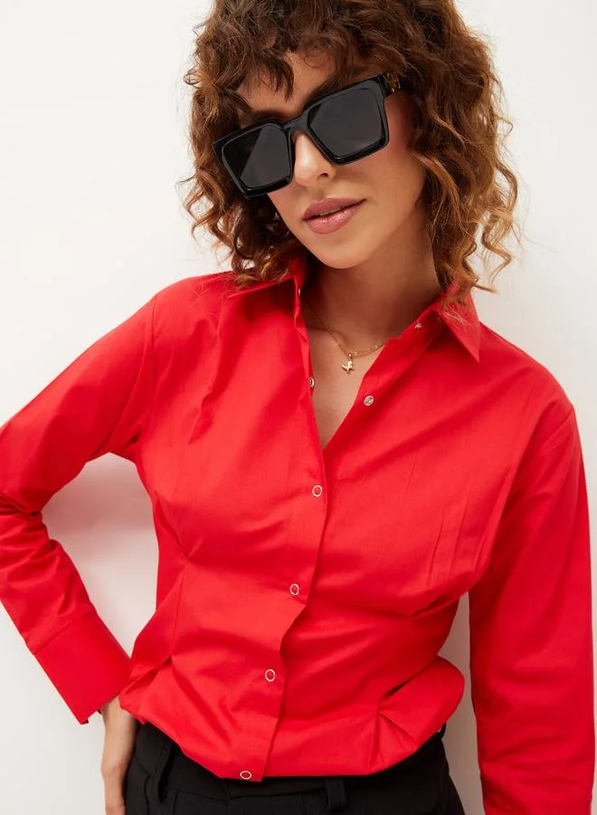 ساسافراس Pleated Detail Push Button Closure Shirt by Styli