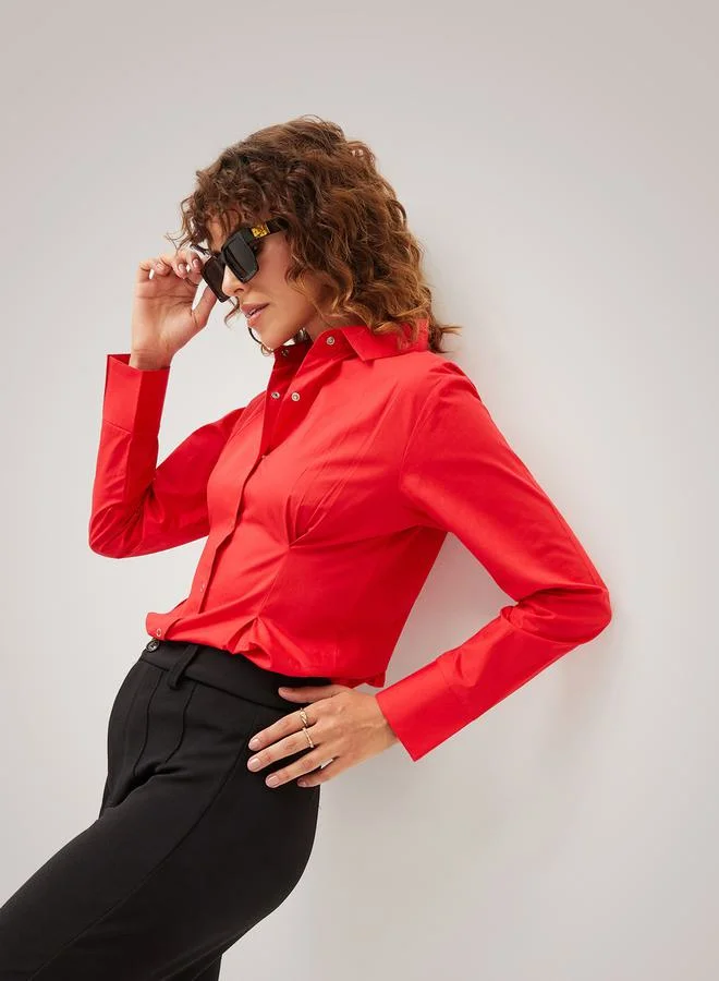ساسافراس Pleated Detail Push Button Closure Shirt by Styli