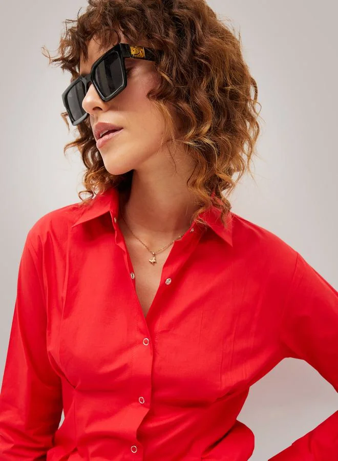 ساسافراس Pleated Detail Push Button Closure Shirt by Styli