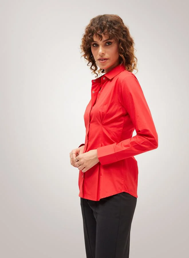 ساسافراس Pleated Detail Push Button Closure Shirt by Styli