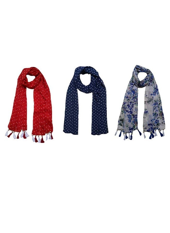 V3E شالات مطبوعة V3E للبنات والسيدات والنساء خفيفة الوزن وناعمة من قماش بولي قطن (متعدد الألوان، S01-(عبوة من 3)) - Image 1