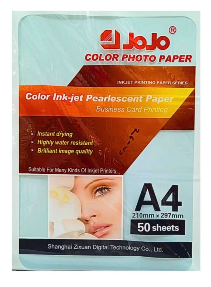 JOJO Color Photo Paper Color Inkjet Pearlescent Paper Blue Color 50 Sheets A4 - Image 1