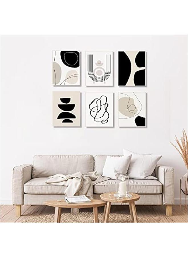 KBKBART مجموعة مطبوعات فنية جدارية بوهو تجريدية من 6 قطع، لوحة فنية جدارية بوهو هندسية بسيطة باللونين الاسود والبني والبيج، صور لوحة فنية من القماش بنمط منتصف القرن، ملصقات حائط لغرفة النوم وغرفة المعيشة - Image 2