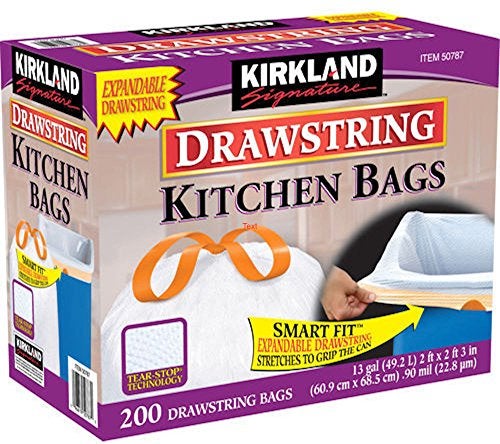 Kirkland أكياس قمامة كيركلاند سيغنيتشر سعة 13 جالون 200 قطعة قابلة لإعادة التدوير ثقيلة الوزن مع حبل سحب أبيض - Image 2