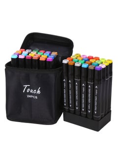 Touch 24pcs Dual Tip Markers Set, Assorted Colors Stylish Black Body with Black Cloth Bag  - Image 1