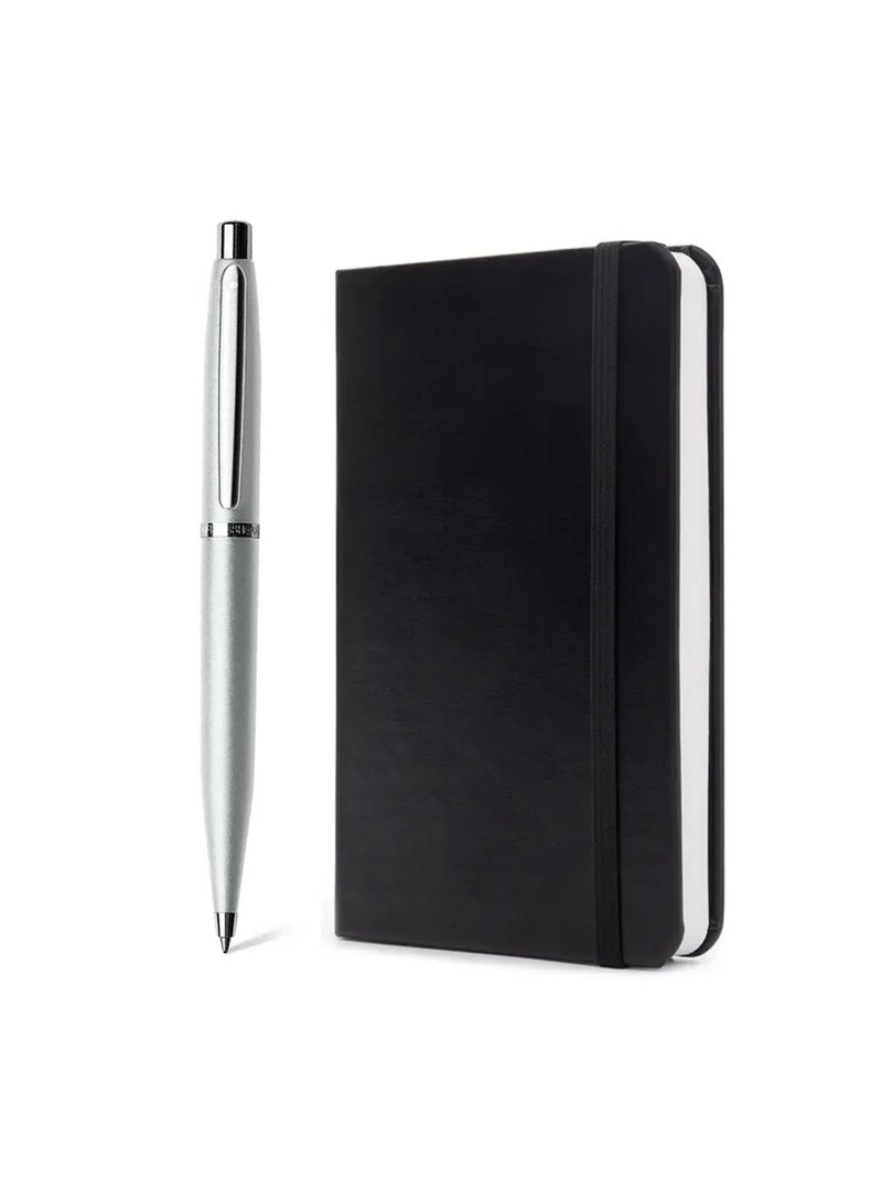 SHEAFFER VFM Ballpoint Pen Silver Barrel With A6 Size Black Notebook - Image 2