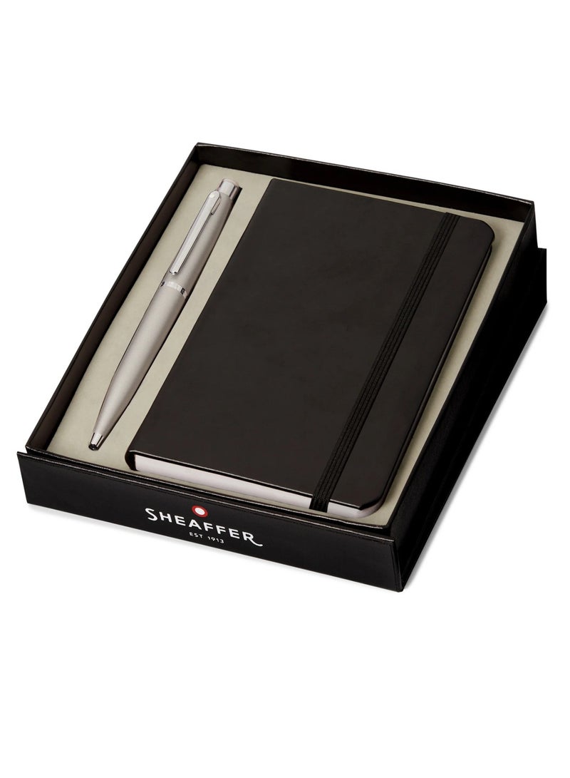 SHEAFFER VFM Ballpoint Pen Silver Barrel With A6 Size Black Notebook - Image 1