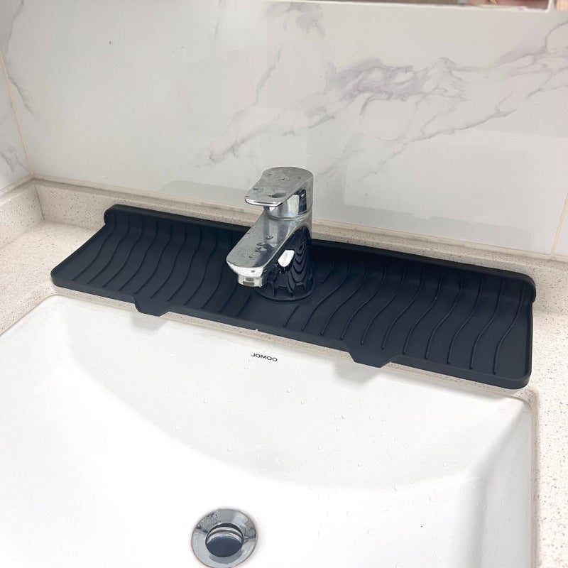 Factory direct food grade silicone drain mat kitchen bathroom faucet splash sink mat strip foldable(Black Medium-M) - Image 1
