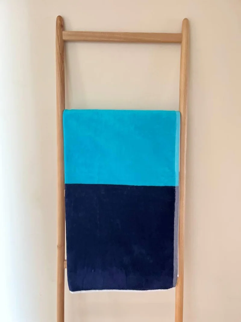 Bluenity Cotton Beach Towel 90x160 Cm Navy Blue/Grey