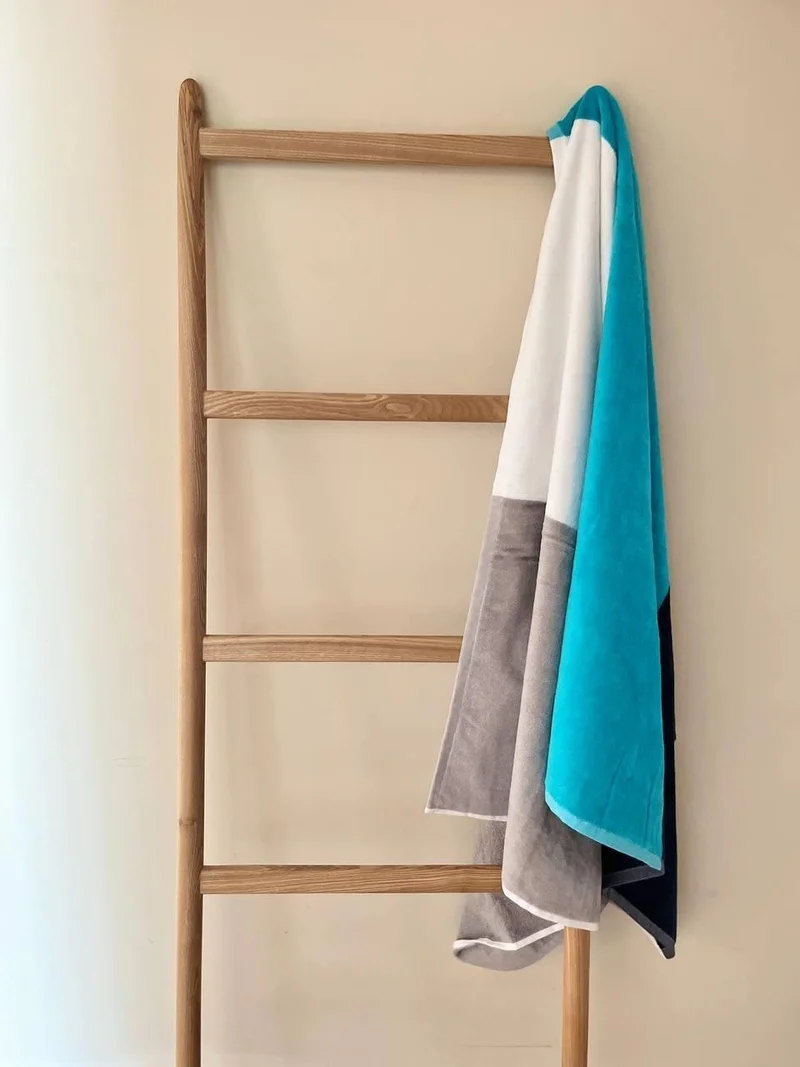 Bluenity Cotton Beach Towel 90x160 Cm Navy Blue/Grey