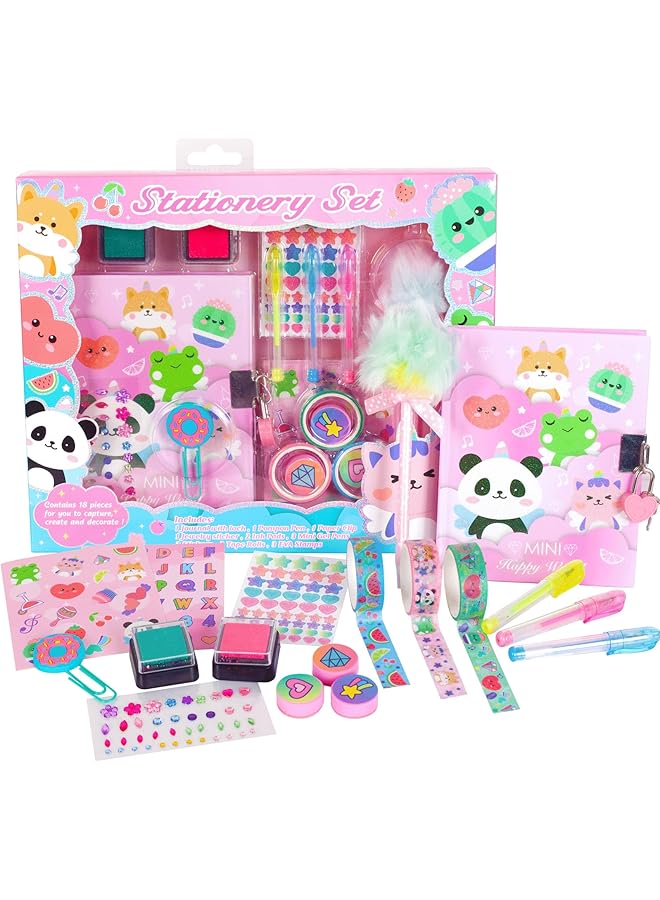 erorex Animal Diary For Girls With Lock And Keys Unicorn Stationery Set With Diary Stamps Stickers Pens Unicorn Journal Notebook Birthday Gift For Girls Kids Ages 4 12  - Image 1