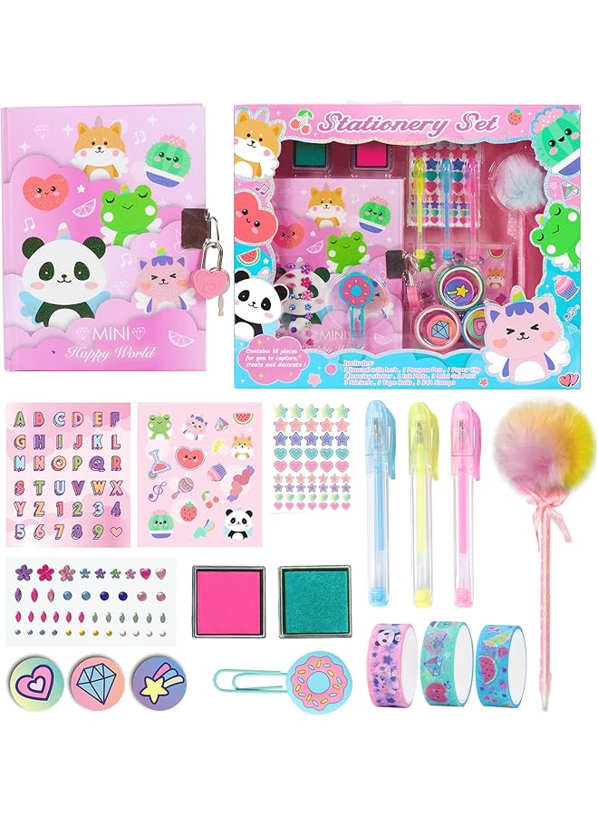 erorex Animal Diary For Girls With Lock And Keys Unicorn Stationery Set With Diary Stamps Stickers Pens Unicorn Journal Notebook Birthday Gift For Girls Kids Ages 4 12  - Image 2