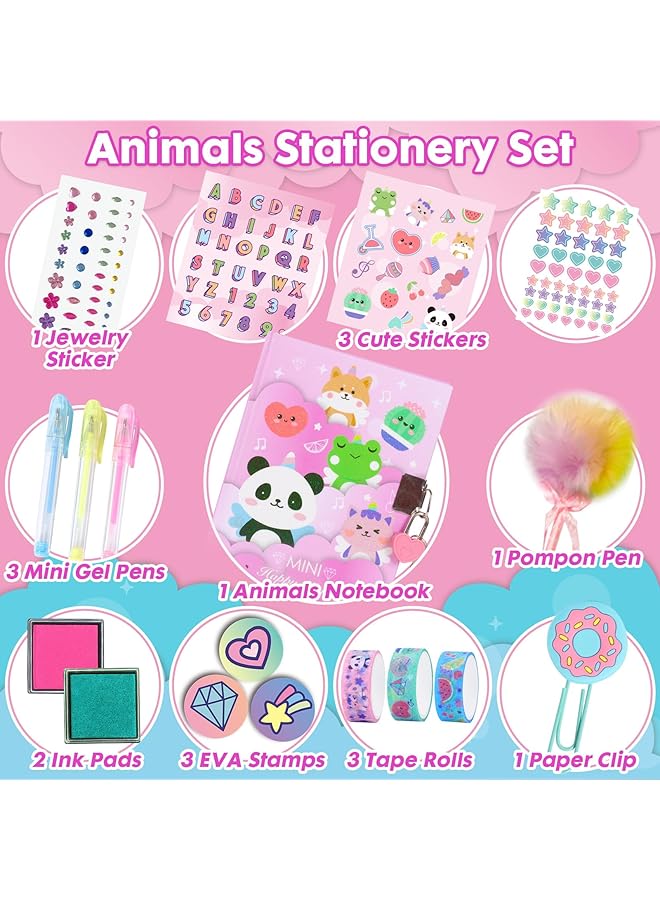 erorex Animal Diary For Girls With Lock And Keys Unicorn Stationery Set With Diary Stamps Stickers Pens Unicorn Journal Notebook Birthday Gift For Girls Kids Ages 4 12  - Image 3