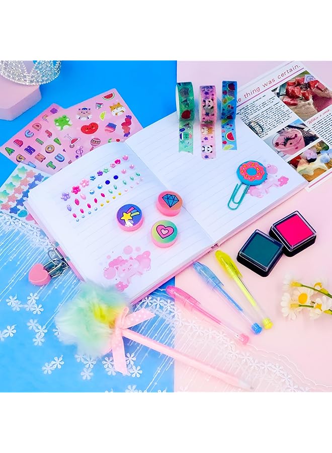 erorex Animal Diary For Girls With Lock And Keys Unicorn Stationery Set With Diary Stamps Stickers Pens Unicorn Journal Notebook Birthday Gift For Girls Kids Ages 4 12  - Image 5