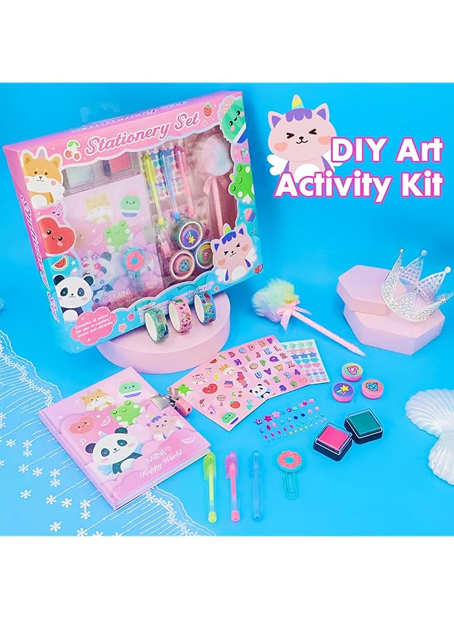 erorex Animal Diary For Girls With Lock And Keys Unicorn Stationery Set With Diary Stamps Stickers Pens Unicorn Journal Notebook Birthday Gift For Girls Kids Ages 4 12  - Image 4