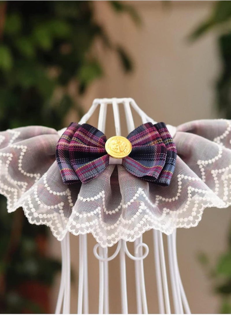 GGOOT Pet dog collar Original Design Pink Plaid Ribbon Dog Bowtie Organza Cotton Gauze Dog Necklace Bibs Cat Accessories Special Kitten Pet Products Pet collar(Purple,XS- for neck15-20cm)  - Image 1
