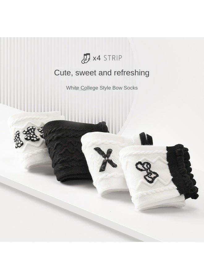 Fenton Sale At Rock-bottom Price [4 Pairs] Sweet Princess Style White Cotton Socks For Kindergarten Girls, Children's Dance Socks - Image 4