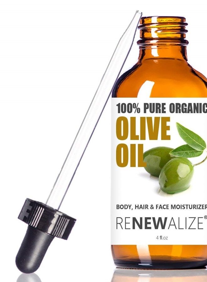 Renewalize Certified Organic Olive Oil - Dry Skin Body and Hair Moisturizer | Unrefined Extra Virgin Cold Pressed | Hot Oil Treatment - Image 1