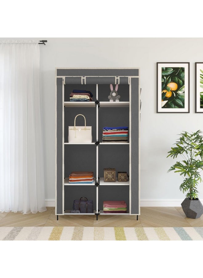 Whitecloud TRANSFORMING HOMES Whitecloud TRANSFORMING HOMES® 4+4 Layers Collapsible Wardrobe for Clothes with 6 shelves, 2 side Pocket and (Non Woven Febric and Metal Rod, 84x42.5x166cm)(Grey,7800-2)  - Image 2