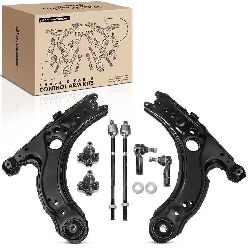 APremium Set of 8 Front Lower Control Arm Lower Ball Joint Inner Outer Tie Rod End Compatible with Volkswagen Jetta 19992005 Golf 19992005 Beetle 19982007