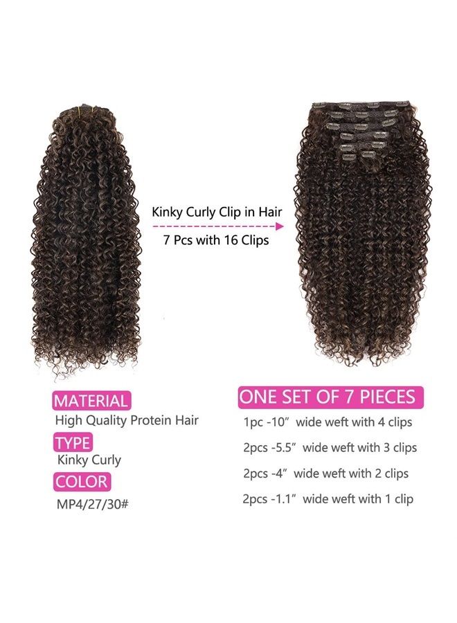 BHF 26 inch Kinky Curly Clip In Hair Extension, Double Weft Full Head Japanese Heat Resistance Fiber 140g Synthetic Hair Extensions For Women 7pieces (#MP4-27-30) - Image 1