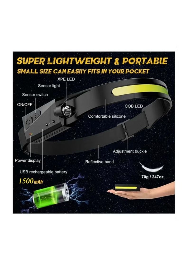 Generic Led Headlamp Rechargeable Cob Camping Headlamp 230° Illumination Headlight With Motion Sensor, Lightweight And Weatherproof ,5 Light Source Head Lamp Flashlight  - Image 4