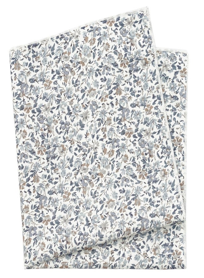BELLUNO Printed Floral Cotton Pocket Square for Men, Fog Blue - Image 1